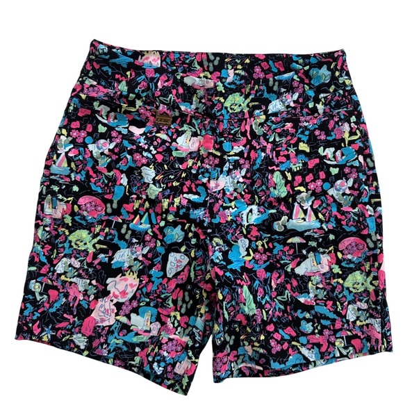 Lulu-B Pants - Lulu-B Novelty Print Shorts Wmn 8 Black Multi Sailboat Coastal Stretch Excellent